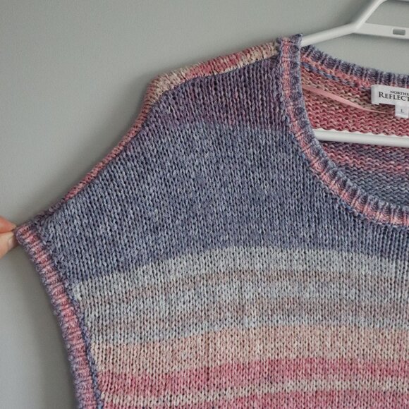 Northern Reflections Women's Sz L Multicolored Crew Striped‎ Crochet Tee Shirt - Picture 3 of 10